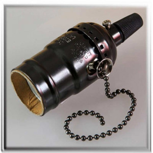  E27 black bronze vintage style screw lampholder with chain switch