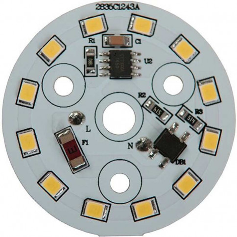 Platine AC LED 5 watts à alimentation transistorisé 230V - 12 LED 2835 - Ø 40 mm