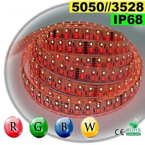 Strip LED large RGB-WW de 18mm  IP68 - Double assemblage de LED 5050 et 3528 5 mètres