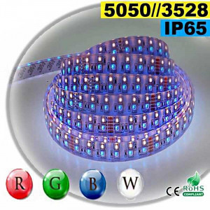 Strip LEDs RGB-W IP65 - Double assemblage de LEDs 5050 et 3528 5 mètres