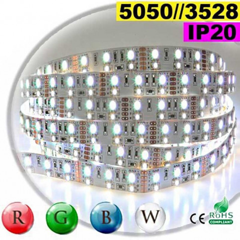  Strip LEDs RGB-W IP20 - Double assemblage de LEDs 5050 et 3528 30 mètres 