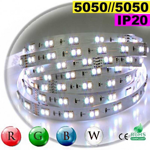  Strip LEDs RGB-W IP20 - Double assemblage juxtaposer de LEDs 5050 5 mètres 