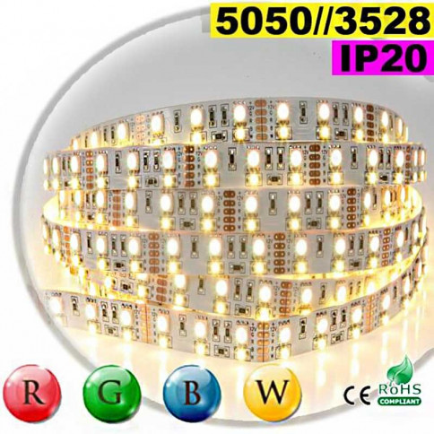 Strip LED large RGB-WW de 15mm IP20 - Double assemblage de LED 5050 et 3528 sur mesure