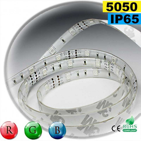 Ruban LED 12V DC 60LED/m RGB 5m IP65 Largeur 10mm Coupe Tous les