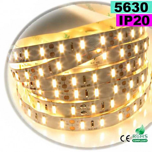  Strip Led blanc chaud SMD 5630 IP20 60leds/m 30 mètres 