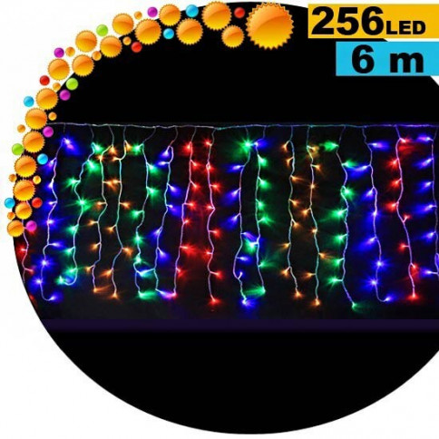 Guirlande rideau lumineux 256 LED multicolore 6m