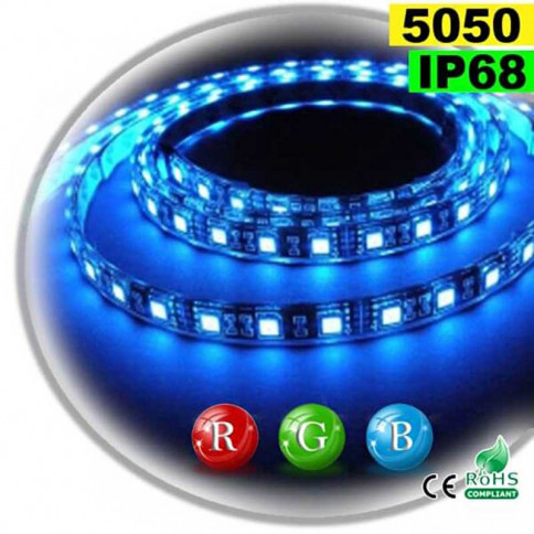 Strip LED RGB SMD 5050 IP68 60 LED/m rouleau de 5 mètres