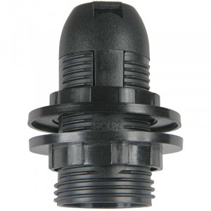  Black plastic socket with double clamping rings for E14 base bulb