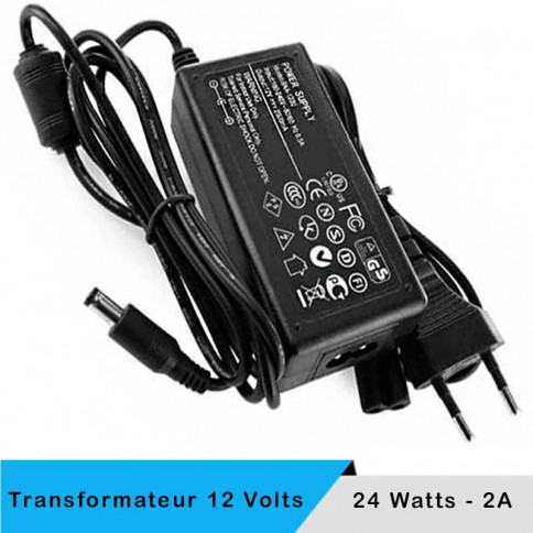 Alimentation LED transformateur 12 volts jack 2.5 mm 24 watts avec câble secteur