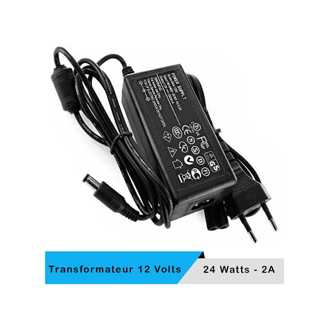 Transformateur adaptateur 12V 2A ultra slim avec voyant led