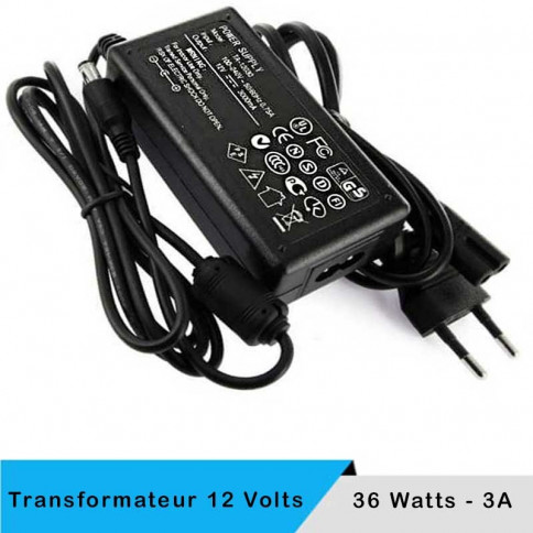 Transformateur 12 volts - 36 watts sur prise boitier noir