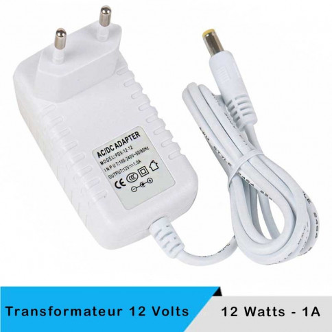 Transformateur LED 12 volts jack 2.5 mm 12 watts blanc sur prise