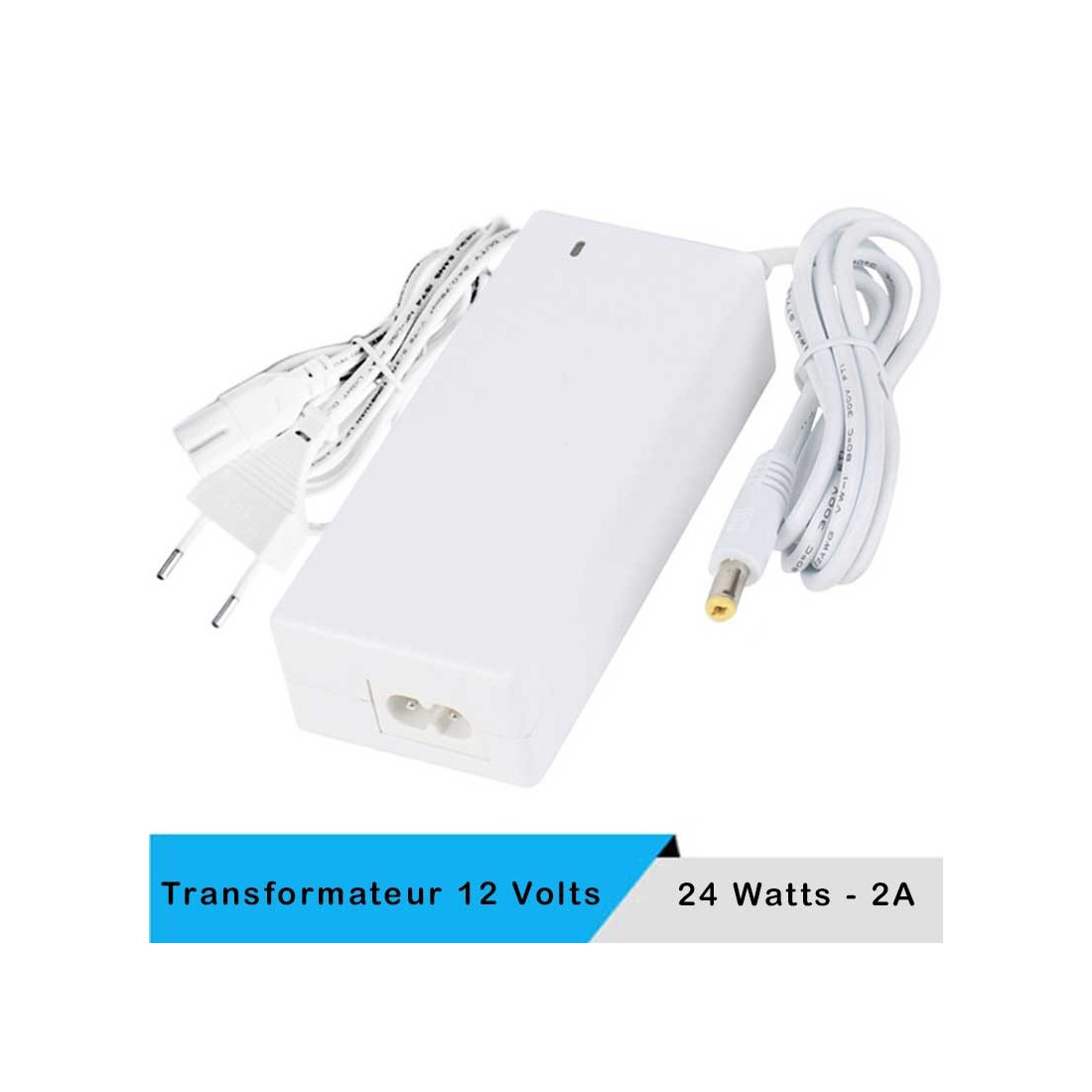 Transformateur LED 12 volts 24 watts blanc + câble secteur