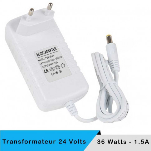 Transformateur 24 volts - 36 watts sur prise boitier blanc