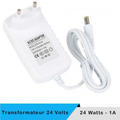 Transformateur LED jack 2.5mm 24 volts 24 watts blanc