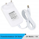 Alimentation LED transformateur 24 volts 24 watts sur prise boitier blanc