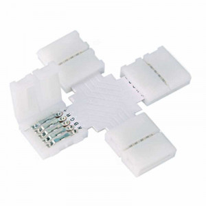 Boitier Clips-connect en croix pour Strip LED 12mm - Circuit board à 5 pistes entraxe 1,8mm
