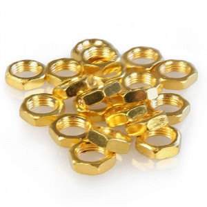 Gold-coloured, zinc-plated hexagonal nut for M10 threaded tube