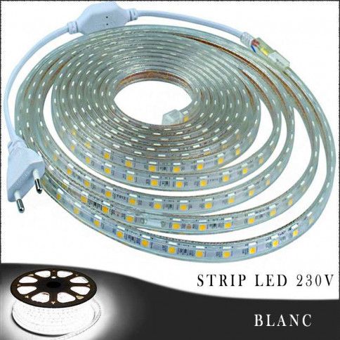 Strip LED 230 volts couleur d'éclairage blanc - rouleau de 25, 50 ou 100 mètres