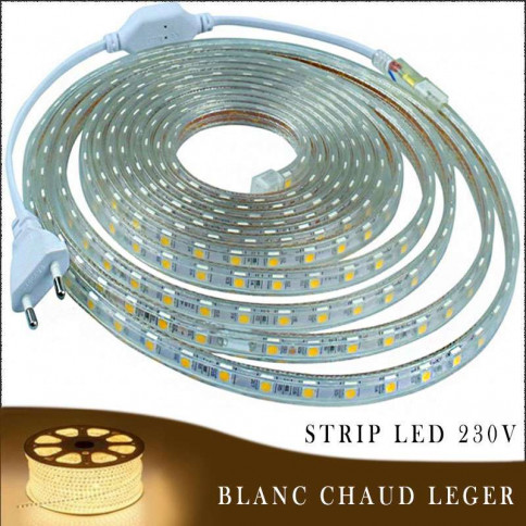 Strip LED 230 volts blanc chaud léger en rouleau de 25, 50 ou 100 mètres 