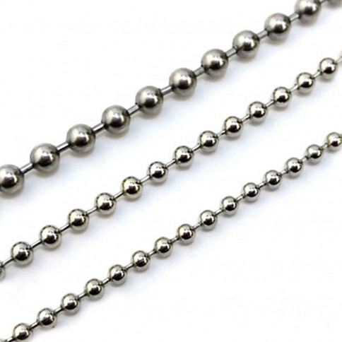 6mm diameter silver-coloured metal ball chain - sold by the linear metre