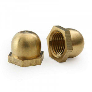 Decorative brass ball cap nut with 6-sided M10 threaded base