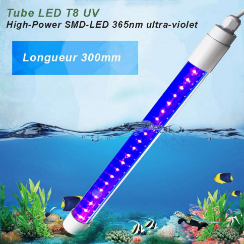 Tube LED T8 UV couleur ultra-violet  SMD-LED 365 nm ou 395 nm - longueur 300mm