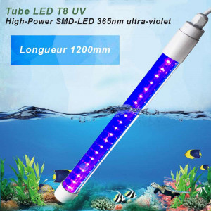 LED T8 UV tube ultra-violet colour SMD-LED 365 nm or 395 nm - length 1200mm