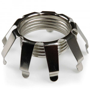 Retaining spring on threaded socket for GU10 base, E12 and E14 sockets