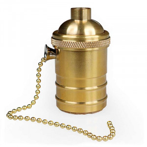 Daum E27 socket with chain on/off switch in brass