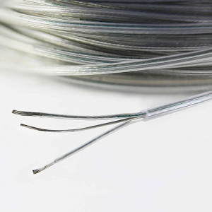 2x0.3mm electrical cable on transparent Teflon with stainless steel support cable