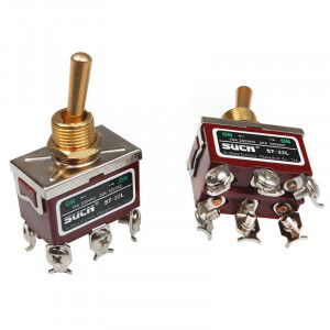 On / On dual-circuit toggle or rocker switch with six screw terminals