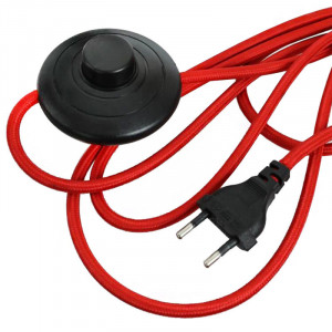 230 volt power cord with black foot switch - red fabric braid