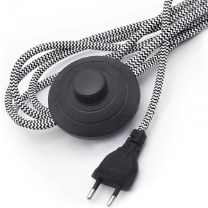 230 volt power cord with foot switch black and white tiger fabric braid