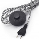 Cordon d'alimentation 230 volts avec interrupteur a pied tresse tissu tigre noir et blanc