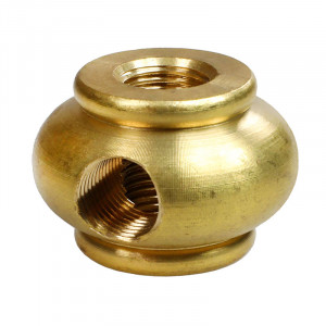 Manchon en laiton de forme boule diamètre 29.5mm à trois sorties taraudées M10