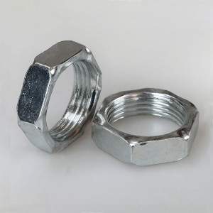 zinc-plated steel nut for M38 threaded tube, 3mm pitch, 19mm thick