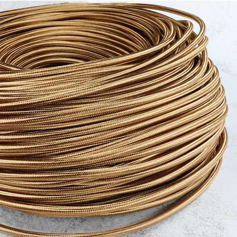 Câble textile plat gaine teflon et PVC 2x0.5mm² - Tresse couleur laiton vieilli