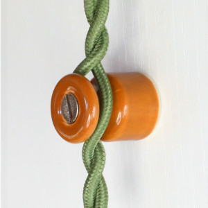 Porcelain wall-mounted bollard for twisted electrical cable - chocolate colour