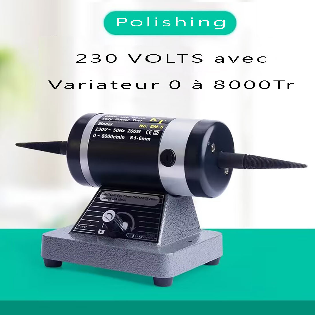 Petit touret de polissage 230 volts 200 watts avec variateurs de