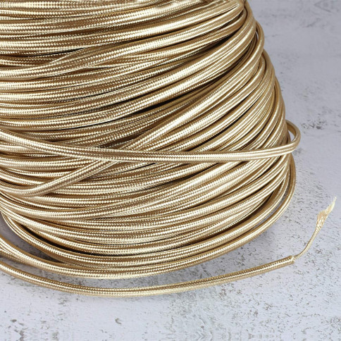 Câble textile rond gaine téflon et PVC 2x0.5mm² - Tresse couleur laiton