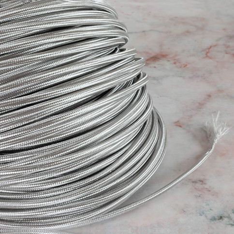 Câble textile plat gaine téflon et PVC 2x0.5mm² - Tresse couleur argent