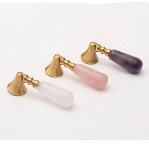 Calliope pendant knob in brass and natural stone for a piece of furniture or a drawer