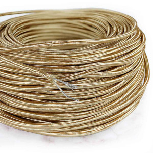 Round brass-coloured braided cable - Teflon sheath 2x0.75mm² with carrying rope