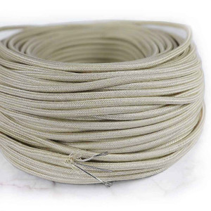 Linen-coloured braided round cable - Teflon sheath 2x0.75mm² with carrying rope
