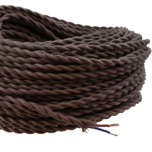 Twisted textile sheathed electrical cable, intense chocolate colour - two 2 x 0.75mm conductors