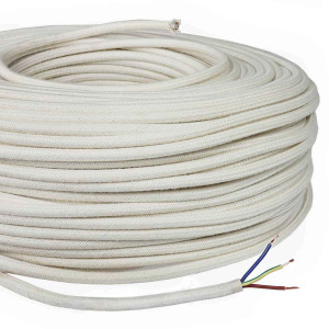 White braided round textile cable - with earth 3x0.75mm²
