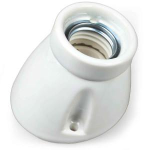 E27 ceiling lampholder in enamelled porcelain, base inclined at 30°. high gloss in white