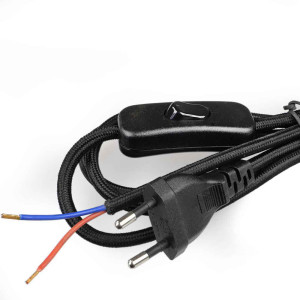 230 volt power cord with switch - black fabric braid