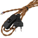 Cordon d'alimentation torsadé 230 volts avec interrupteur - Couleur Chocolat 2 conducteurs 0.75mm²